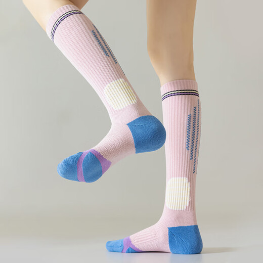 Beiyu fitness sports socks, professional running, skipping rope and gymnastics, long-tube micro-pressure badminton, Pilates, yoga, mesh calf socks, 3 pairs - pink + blue + purple, one size fits all