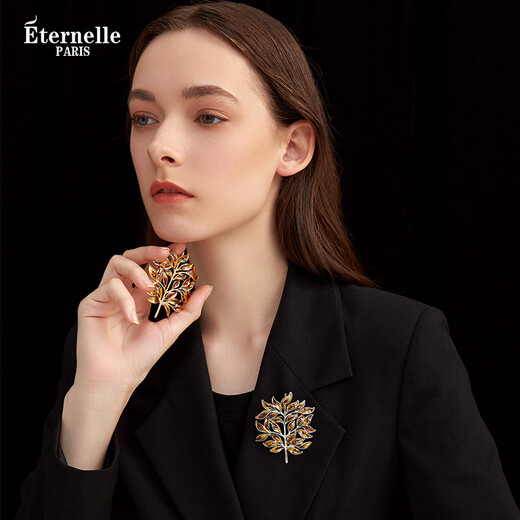 Eternelle French eternal original design high-end brooch for women leaf shape versatile corsage brooch clothing collar pin bright gold
