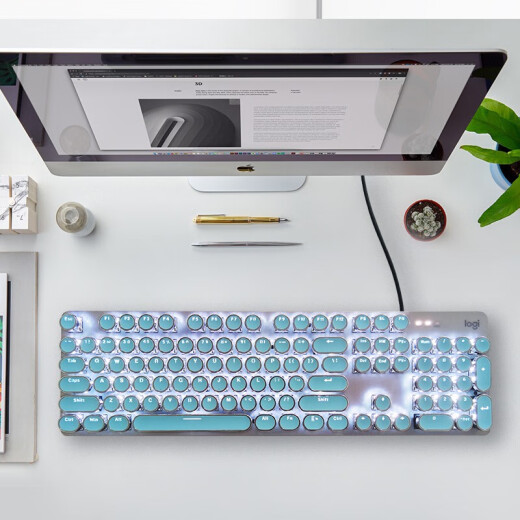 罗技（Logitech） K845 有线机械办公键盘 游戏电竞 朋克复古键盘外设电脑笔记本节日礼物 diy个性键帽 K845(青轴)+经典朋克键帽-蓝