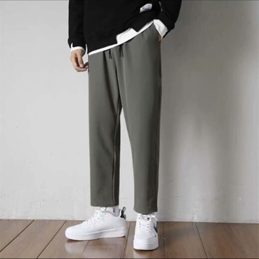 Xuan Laiya casual pants for men's spring and summer new draped suit pants Korean style trendy loose straight pants for youth sports nine-point pants Black XL [Suggested 120-130Jin [Jin equals 0.5 kg]]
