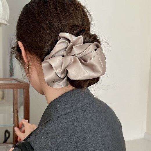 Abak einfacher, extra großer Satin-Haargummi aus Schweinedarm, hochwertiger, langlebiger Fettdarmring, koreanischer Stil, Super-Fee-Haarschmuck, Haarseil 3892-3-Khaki, extra großer Satin-Haargummi