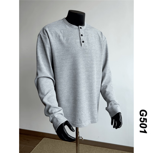 FR.YH.ZH2024 Autumn versatile Henry collar long-sleeved T-shirt men's casual sports waffle Polo shirt T-shirt top black XL