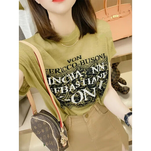 宜惜绮2023夏季新款凉感短袖t恤女宽松显瘦字母T薄款冰丝针织衫蕾丝上衣 白色 均码（80-135斤）