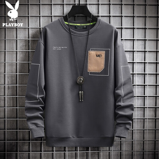 Playboy (Playboy) Logo Sweat-shirt masculin 2023 automne nouveau rond cou top t-shirt lâche à manches longues pour hommes C-3526HH1105 Gray XL