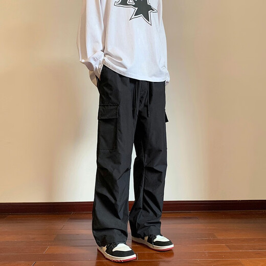 Shannu functional pants men's autumn and winter velvet thickening assault workwear loose casual sports outdoor mountaineering paratrooper trousers K513 black (regular) XL (recommended 125-145Jin Jin equals 0.5 kg)