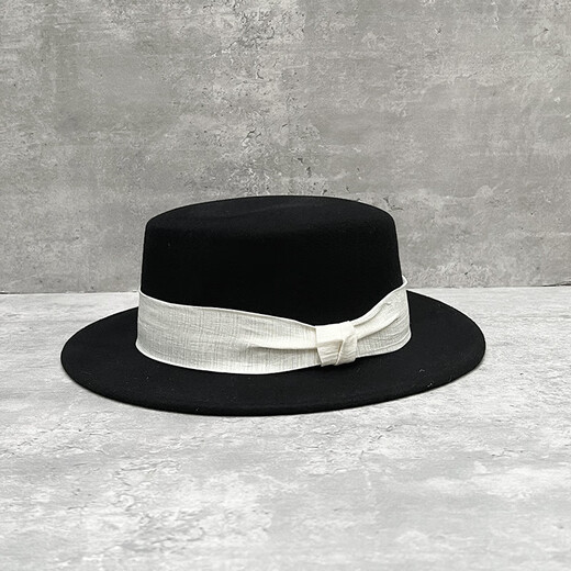 2024 Autumn and Winter New French Beige Flat Top Woolen Hat Women's Versatile Fashion British Retro Flat Brim Hat Mixed Beige Pleated Knot Patch YYK M (56-58cm)