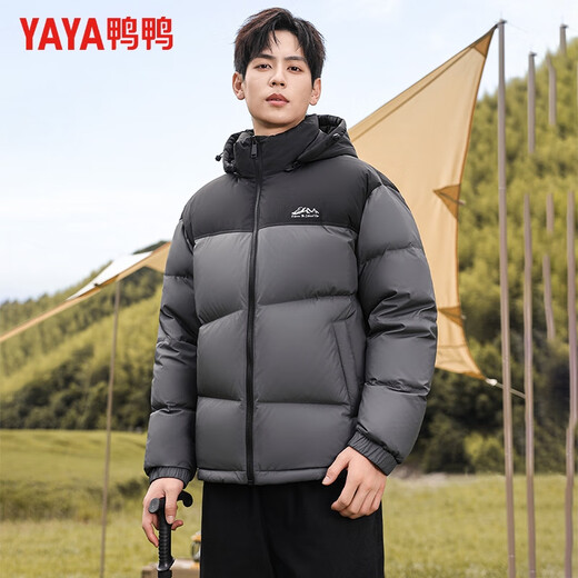 YAYA Daunenjacke Herren kurze abnehmbare Kapuze verdickte farblich passende Jugend Winter warme Brotjacke Y01 grau 180