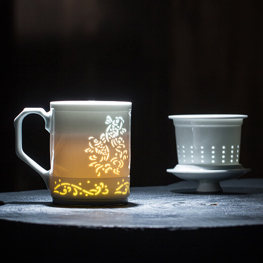 Gold inlaid jade Huang Shouliang handmade tea cup Jingdezhen Yingqing carved business office home tea cup gift giving good luck