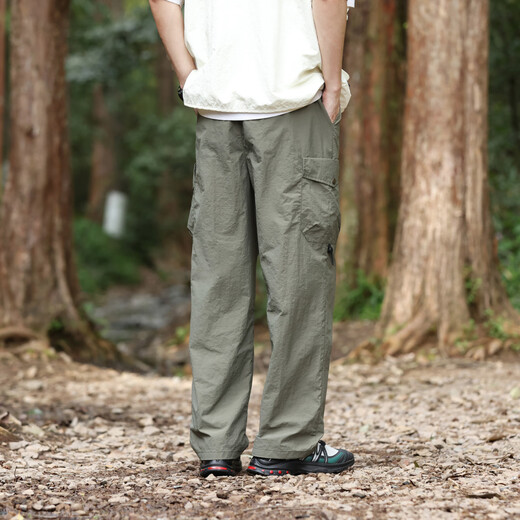 顶峰保罗（Dingfengbaoluo）户外冲锋裤子男春夏季山系休闲宽松工装直筒长裤子29018军绿L
