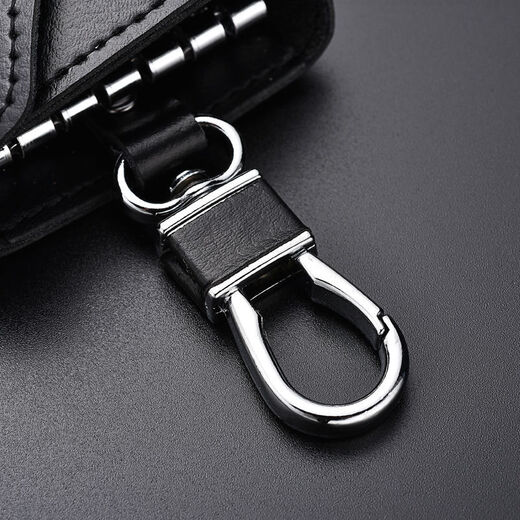 Cowhide key bag for men, large-capacity, multi-functional, universal car key chain, women's waist hanging, compact household key bag, buckle version - black - 6 key positions