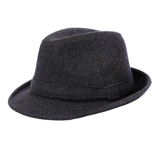万宏达帽子男士秋冬季羊毛礼帽中老年人英伦风爵士帽冬天保暖老人绅士帽 经典黑色