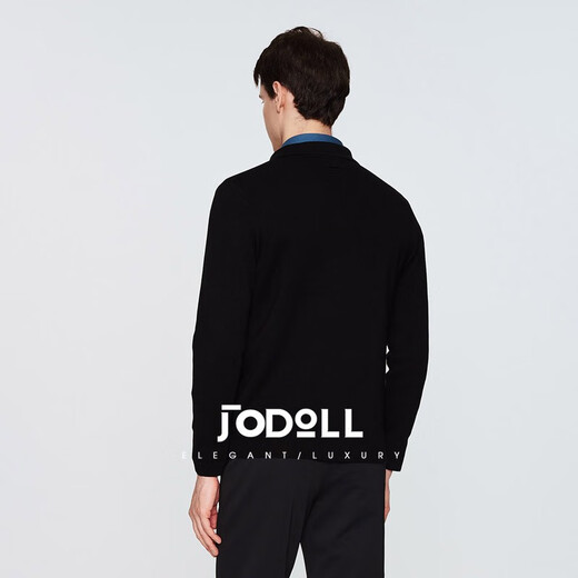 JODOLL乔顿【100%绵羊毛】开衫外套春季简约休闲柔软舒适翻领羊毛衫男 炭黑色 L 50