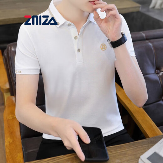 Camiseta de manga corta Zmza para la solapa de hombres de la solapa para hombres Casco Summer Nuevo estilo de moda Top de camiseta de cuello de polo de moda para hombres 683 White M Recomendado 100-120Jin [Jin iguala 0.5 kg]