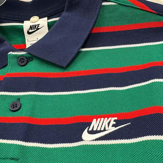 Nike (NIKE) short-sleeved POLO shirt men's 2025 summer new striped sportswear casual lapel T-shirt business half-sleeved top FN3897-410 blue and green stripes XL