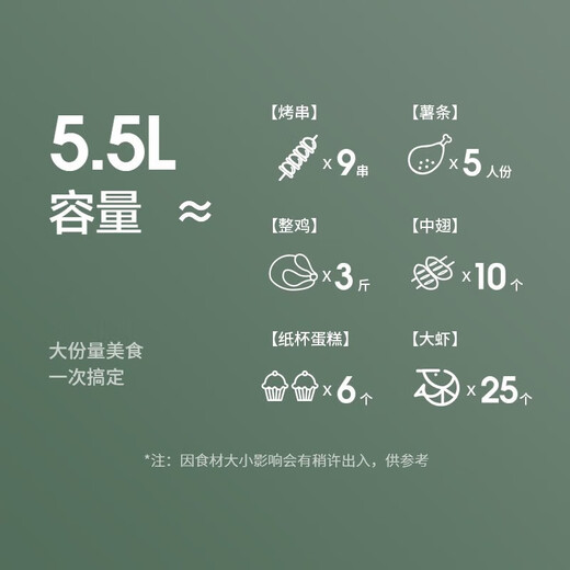 SUPOR household air fryer 5.5L large capacity multi-functional low-fat electric fryer non-stick high-power French fries machine KJ55D122 5.5L