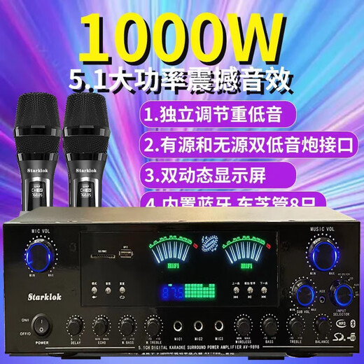 Starklok 9898 High Power 5.1 Independent Subwoofer-Portverstärker mit Bluetooth Hi-Fi Housed Conference Karaoke-Fieber-Verstärker Audioverstärker HiFi 9898BT-5.1 Independent Subwoofer Port