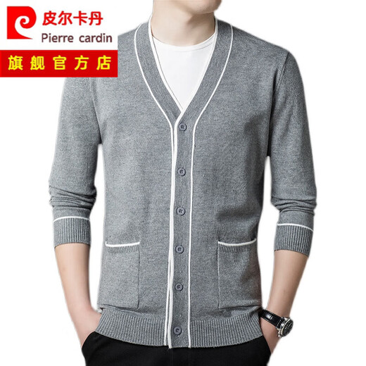 Pierre Cardin 2025 men's sweater cardigan short spring and autumn new casual solid color wool knitted jacket top for young and middle-aged people 82607 black L 175