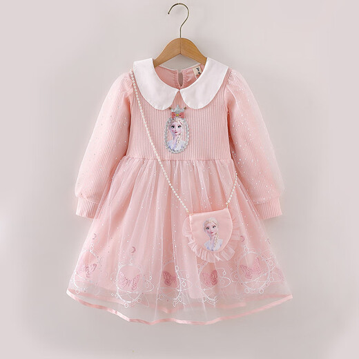 Xin Yueqing Elsa Princess Dress Girls Autumn Elsa Dress New Frozen Elsa Dress Children's Birthday Dress Light Blue + Bag 110