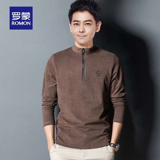 Romon Light Luxury High-end Men's Sweatshirt in Fall and Winter New Fleece Plus Fleece Casual Slim Half Zipper Stand Collar Fleece F39-9898 Camel [regular] M