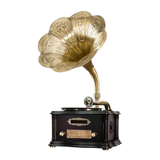 Heritage Family Retro Desktop Phonograph Living Room European Bluetooth Small Speaker Solid Wood Small Old-fashioned Antique Vinyl Record Player Mini Record Player 708 Ebony Copper Speaker + Package A