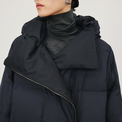 
LESS winter double-sided white duck down jacket for women's design warm mid-length drawstring jacket 2NAC12530 011/carbon black S