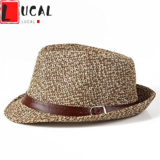 Lucaly Hat Strohhut mittleren Alters und älterer Mode Top Hat Stroh gewebtes Britisch-Retro-Jazz-Sonnenhut Gentleman Weiß One Size (55-59 cm)