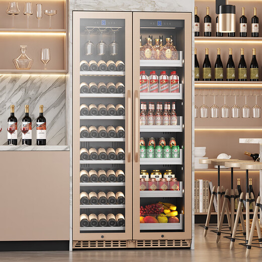 BAIKAILUN variable frequency wine cabinet dual temperature constant temperature red cabinet home living room ice bar office tea refrigerator double door office thin zero embedded bench embedded refrigerator embedded glass refrigerator gold dual temperature full display 162 bottles thin section
