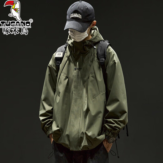 Woodpecker Jacke Herren American Mountaineering Outdoor Frühlings- und Herbstjacke Herren Winter wind- und wasserdicht Trendige hübsche Jacke verdickt schwarz L (empfohlen 125-140 Jin Jin entspricht 0,5 kg)