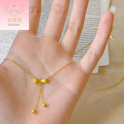 Giventi GEFIODEY bow necklace women's 2024 summer new light luxury niche 18k bag gold clavicle chain does not fade bow necklace