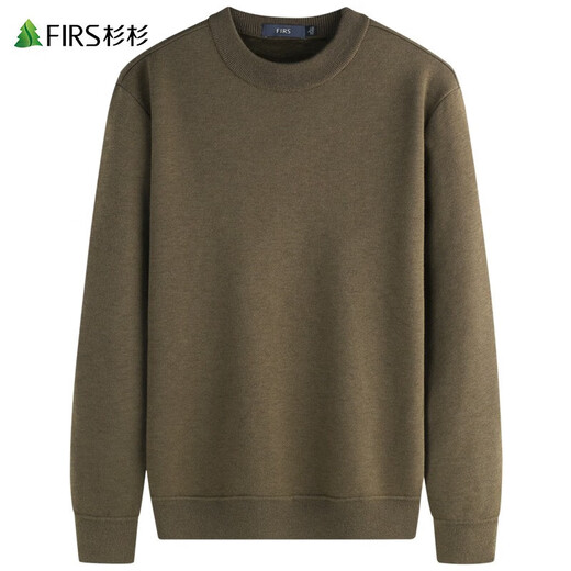 杉杉（FIRS）纯羊毛加绒毛衣男秋冬新款圆领打底休闲保暖厚针织衫677 卡其 2XL (185)