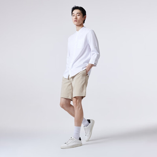 杰克·琼斯（JACK&JONES）夏新款直筒版型立领七分袖简约潮舒适男士休闲衬衫男装224231001 A06 雪白色 常规 M 175