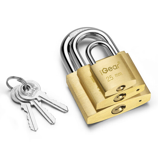 iGear copper padlock tool box storage cabinet freezer key lock dormitory school shop warehouse car door and window small lock waterproof and rust-proof mechanical lock 25mm