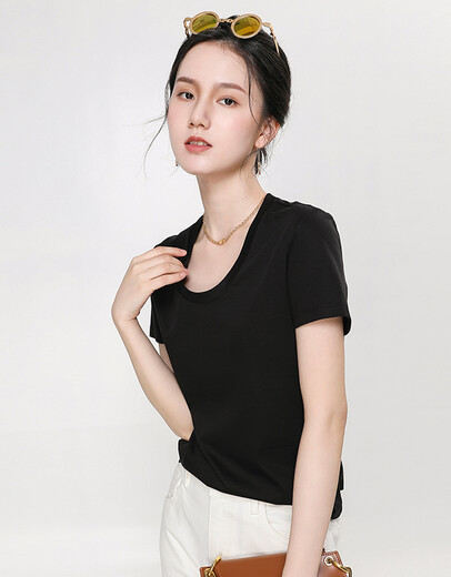 Yifei (yifini) Модный шелк с короткими рукавами U-образным вырезом