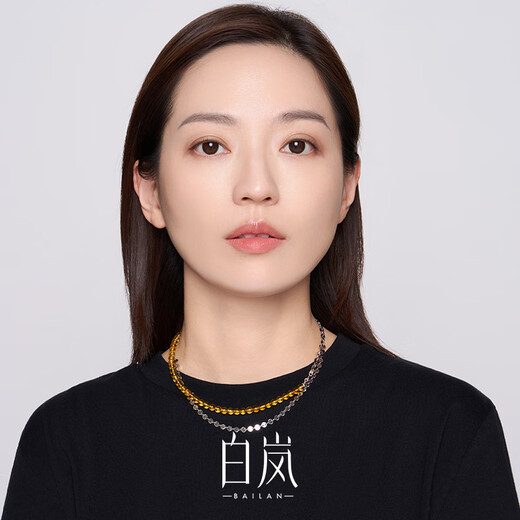 Bai Lanliu Gold Necklace Women's Amber 925 Silver Clavicle Chain Fashion Light Luxurious Design Jewelry Birthday Gift for Wife
