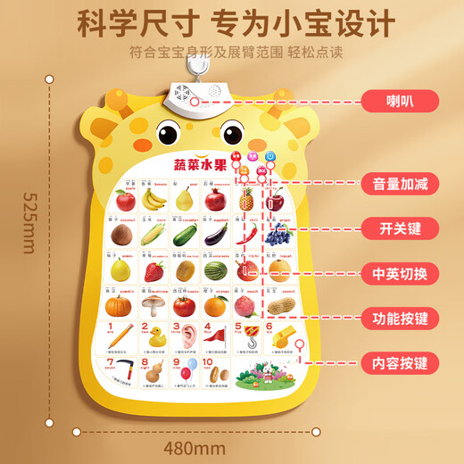 奕思瑞婴幼儿有声早教挂图拼音识字挂图数字看图识物点读发声儿童玩具 1张【认识动物】