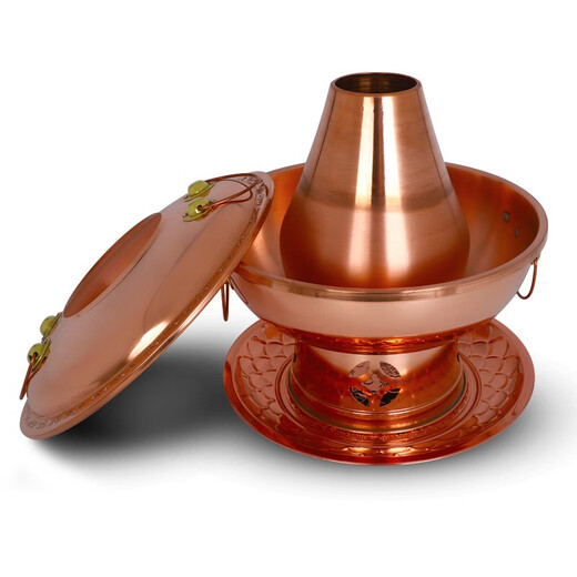 Copper Liufu copper hot pot burning environmentally friendly oil large copper pot thickened charcoal copper hot pot burning alcohol stove old Beijing meat shabu copper pot 32 cm clear soup pot (for use by less than 6 people)