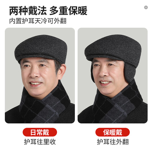 恒源祥帽子男士冬季保暖鸭舌帽中老年人护耳老头帽爸爸前进帽新年礼物