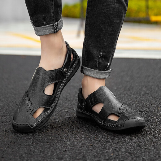 Qice Summer Sandals Herrenbag-Toe Freizeitschuhe im Freien atmungsaktive Strandsandalen Mode Sportpantoffeln Sommerlochschuhe 689 Schwarz 41