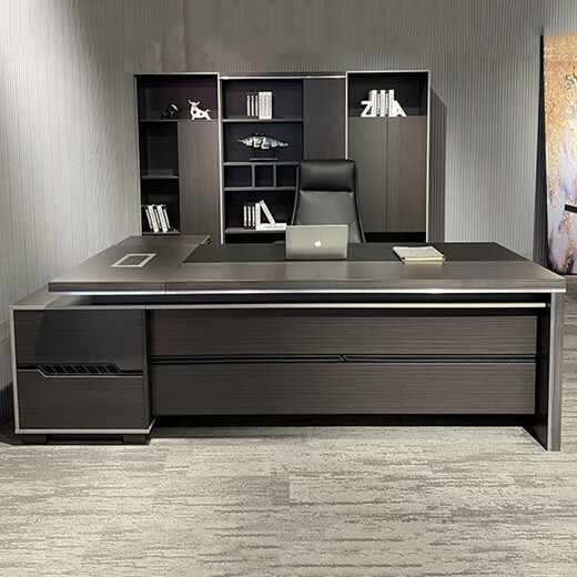 Luo Ximu high-end boss table, elegant president table, light luxury office furniture, executive desk, modern simple office desk and chair combination, 2.2 meters boss table + boss chair (single cabinet)