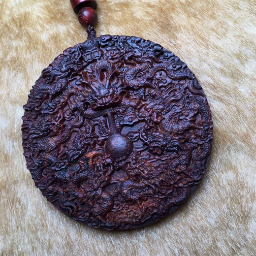 小木缘生 海南黄花梨老料紫油梨九龙吐珠吊坠牌红木雕刻项坠车挂挂饰 一块