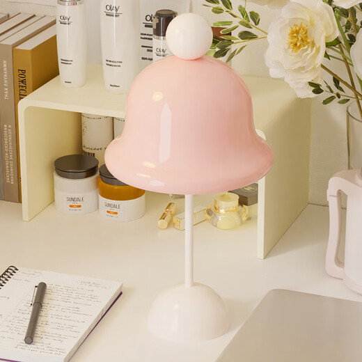 Renjuyi French cream style table lamp, high-looking, floor-standing red, light luxury and high-end, living room, study, bedroom, bedside atmosphere lamp, milky white pink bow (three-color light)