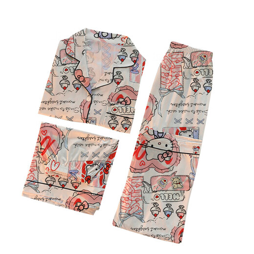 ins风三件套高颜值HelloKitty新款睡衣女款卡通春夏季家居服 套KK14108 XL【建议120-135斤】