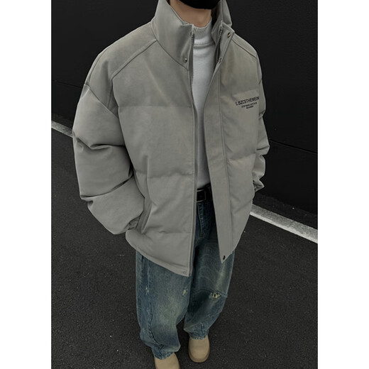 Nying Matte Pu Cotton Jacket Herren neuer Winter American Modemarke Muschi verdickte warme Baumwolljacke mit losen Kragen dunkelgrauem XL (130-150jin [Jin entspricht 0,5 kg])