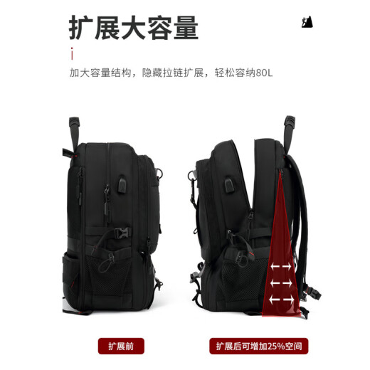 Bonaling-Rucksack für Männer mit großer Kapazitätsgeschäft für Männer Pendelgeschäft Rucksack Multifunktional Travel Li Bao Outdoor Mountaineering-Tasche Black [80L Schuhbehälter] Expansions-Rucksack