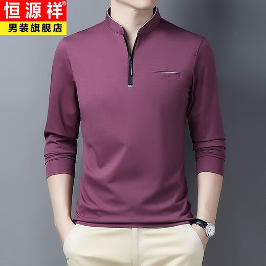 恒源祥中年长袖T恤男春秋上衣服男装40-50岁拉链立领打底衫中年冰丝体恤 6623宝蓝 M 165