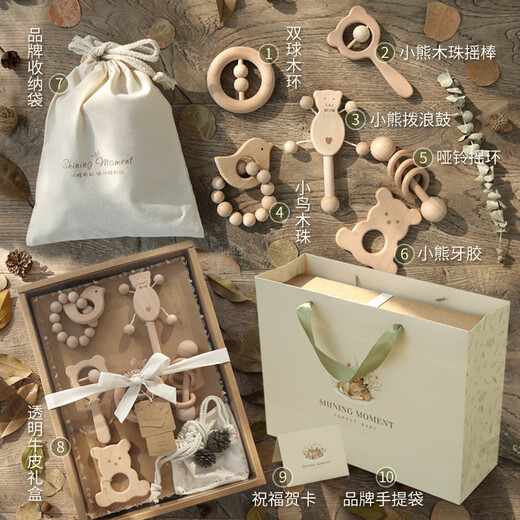 Shining Moment Shining Moment Newborn Meeting Gift Practical Baby Gift 100 Days Gift Box Baby Male and Female Toy Set Full Moon Log Toy Gift Box Set-Jingdong Shipping Same Day and Next Day Fast Delivery One Size Suitable for 0-3 Years Old