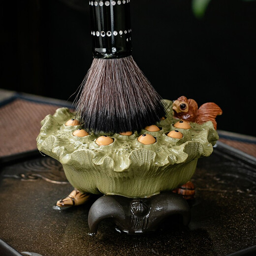 Jingfeng Pavilion Yixing original purple sand bean green mud goldfish lotus seed tea pet ornaments Senior engineer Jiang Jufang pure handmade tea ceremony accessories goldfish lotus seed bean green mud tea pet