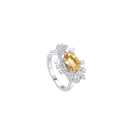 Muye natural colored gemstone citrine ring Yunpochengxi ring niche exquisite original design ring 11-12#