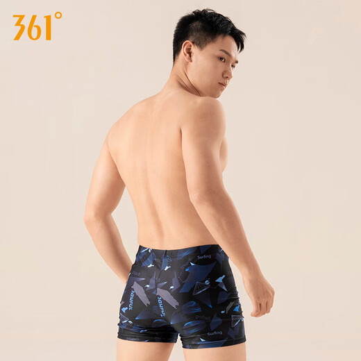 361°男士游泳裤平角专业运动泳裤男成人大码宽松游泳装备泡温泉 4251黑蓝 XL (建议体重:65kg-75kg)