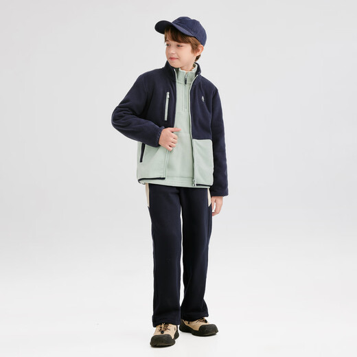 Hush Puppies children's clothing for boys and girls 2025 new autumn style vibrant contrasting color polar fleece jacket, navy blue 140 cm